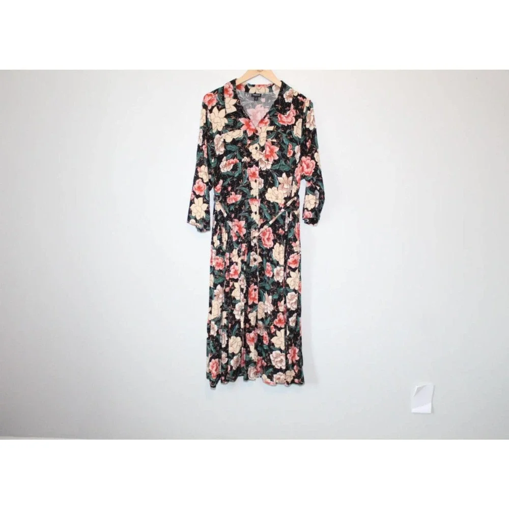 Torrid Floral Button Midi Challis Shirt Dress Black Plus Size 3 3X H14301 - Picture 12 of 16